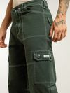 Dark Olive Contrast Stitched Cargo Pants